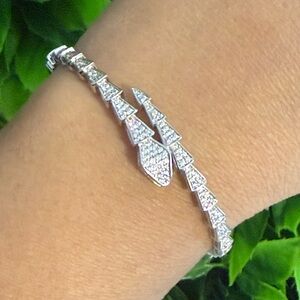 14k 16k white gold serpenti snake cz bangle bracelet